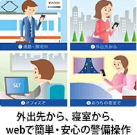 外出先から、寝室から、webで簡単・安心の警備操作
