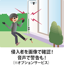侵入者を画像で確認!音声で警告も!(※オプションサービス)