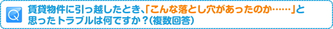 Q:賃貸物件に引っ越したとき、「こんな落とし穴があったのか……」と思ったトラブルは何ですか?(複数回答)