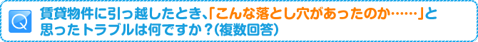 Q:賃貸物件に引っ越したとき、「こんな落とし穴があったのか……」と思ったトラブルは何ですか？（複数回答）