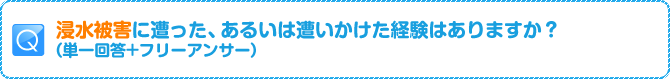 Q:浸水被害に遭った、あるいは遭いかけた経験はありますか？（単一回答+フリーアンサー）