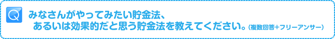 Q:みなさんがやってみたい貯金法、
あるいは効果的だと思う貯金法を教えてください。（複数回答+フリーアンサー）