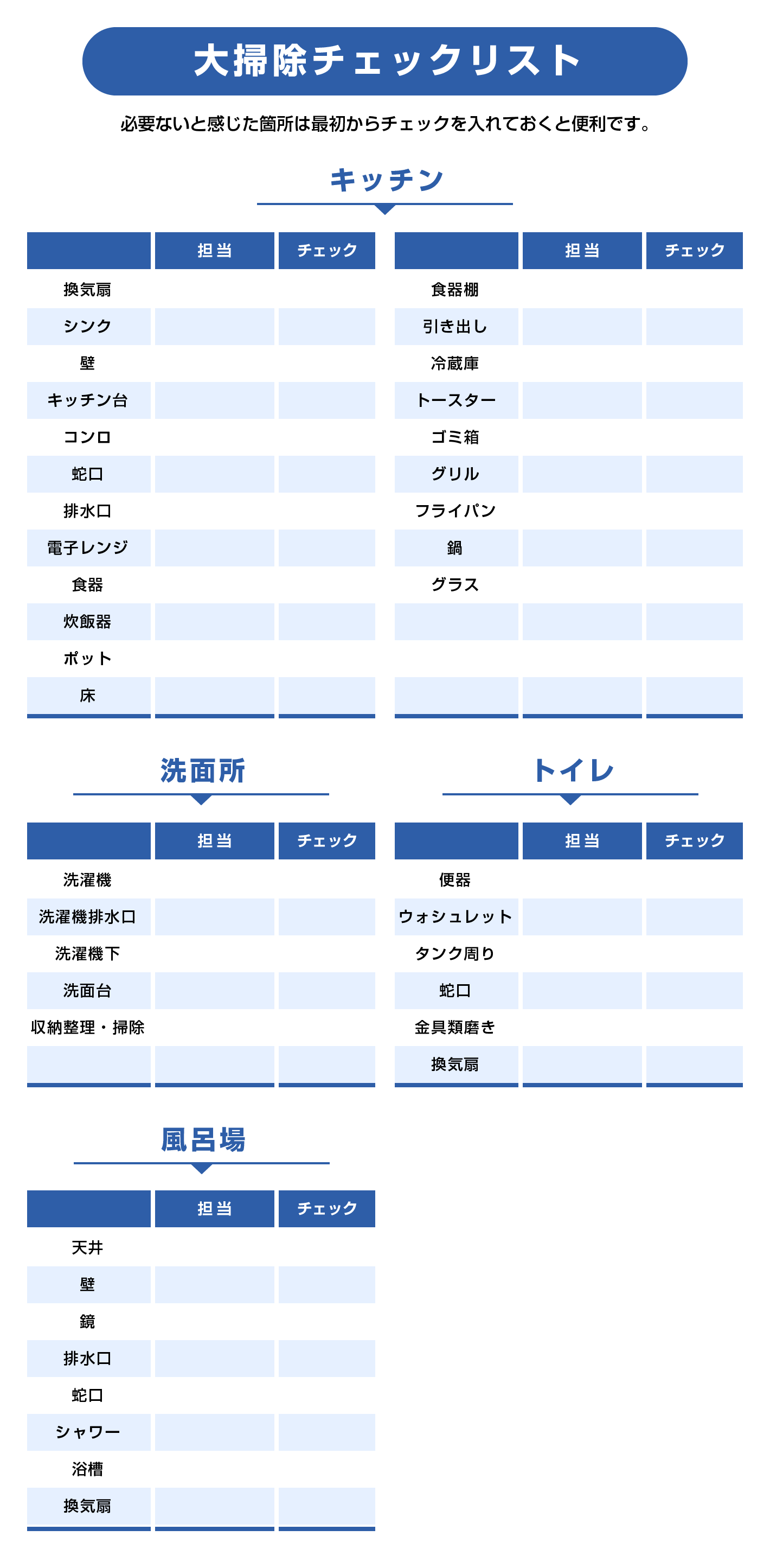 大掃除用チェックリスト項目のテンプレート1