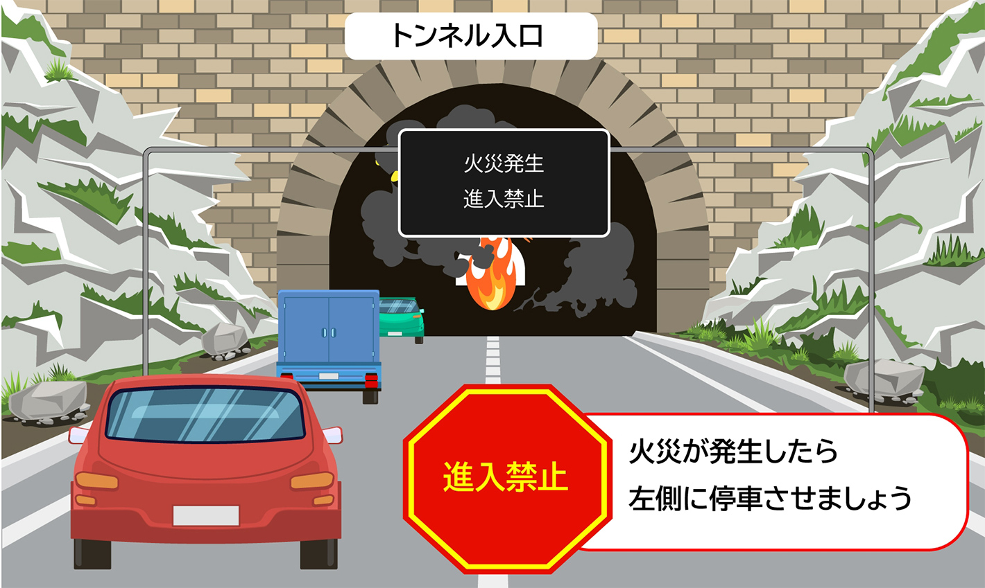 トンネルの手前にいる場合