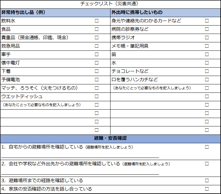 チェックリスト（災害共通）