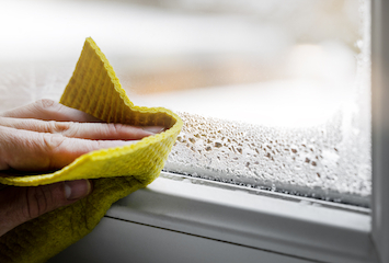 窓を掃除する人