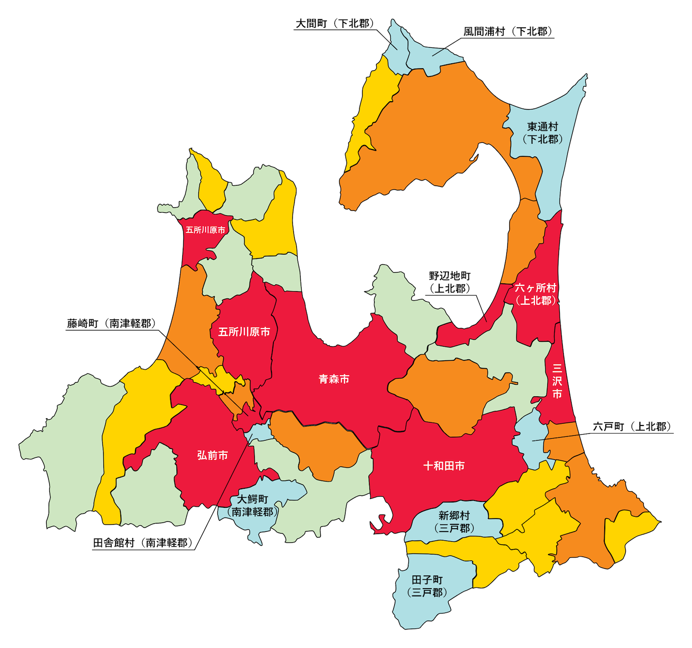 青森県の刑法犯遭遇率の色分け地図