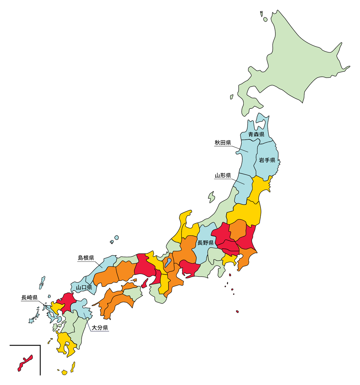 色分けされた日本地図