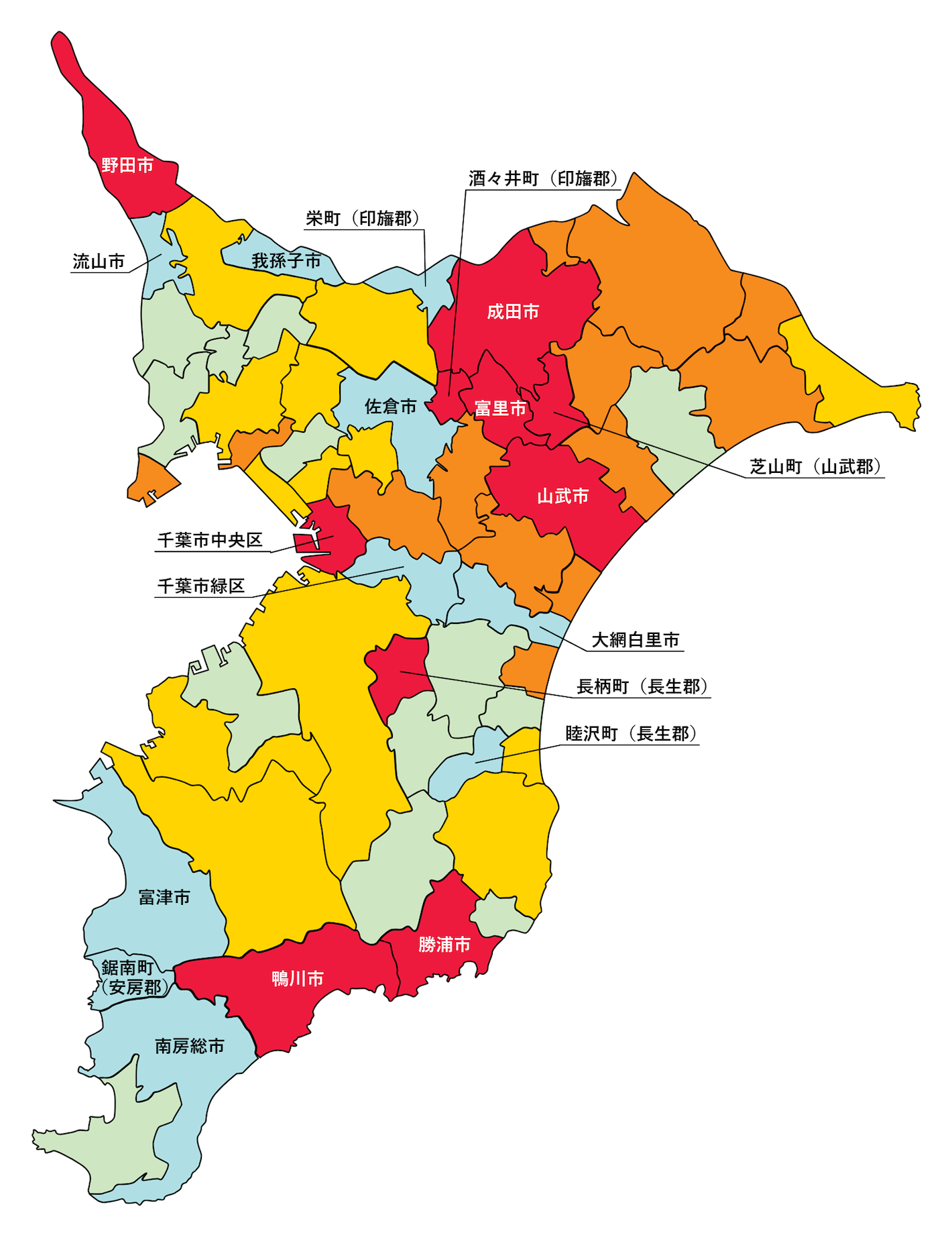 千葉県の刑法犯遭遇率の色分け地図