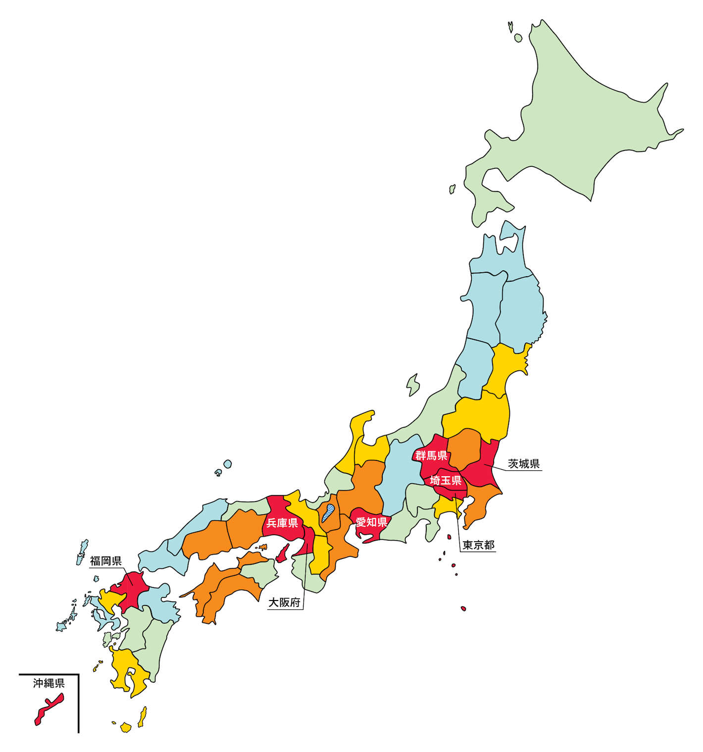 色分けされた日本地図