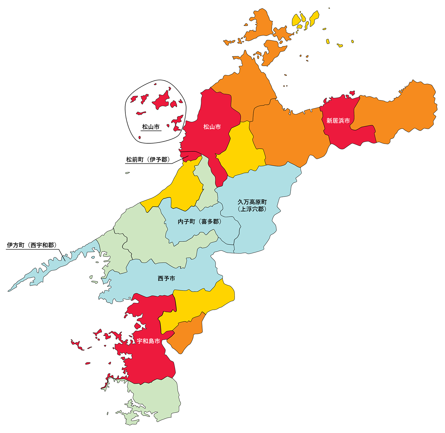 愛媛県の白地図