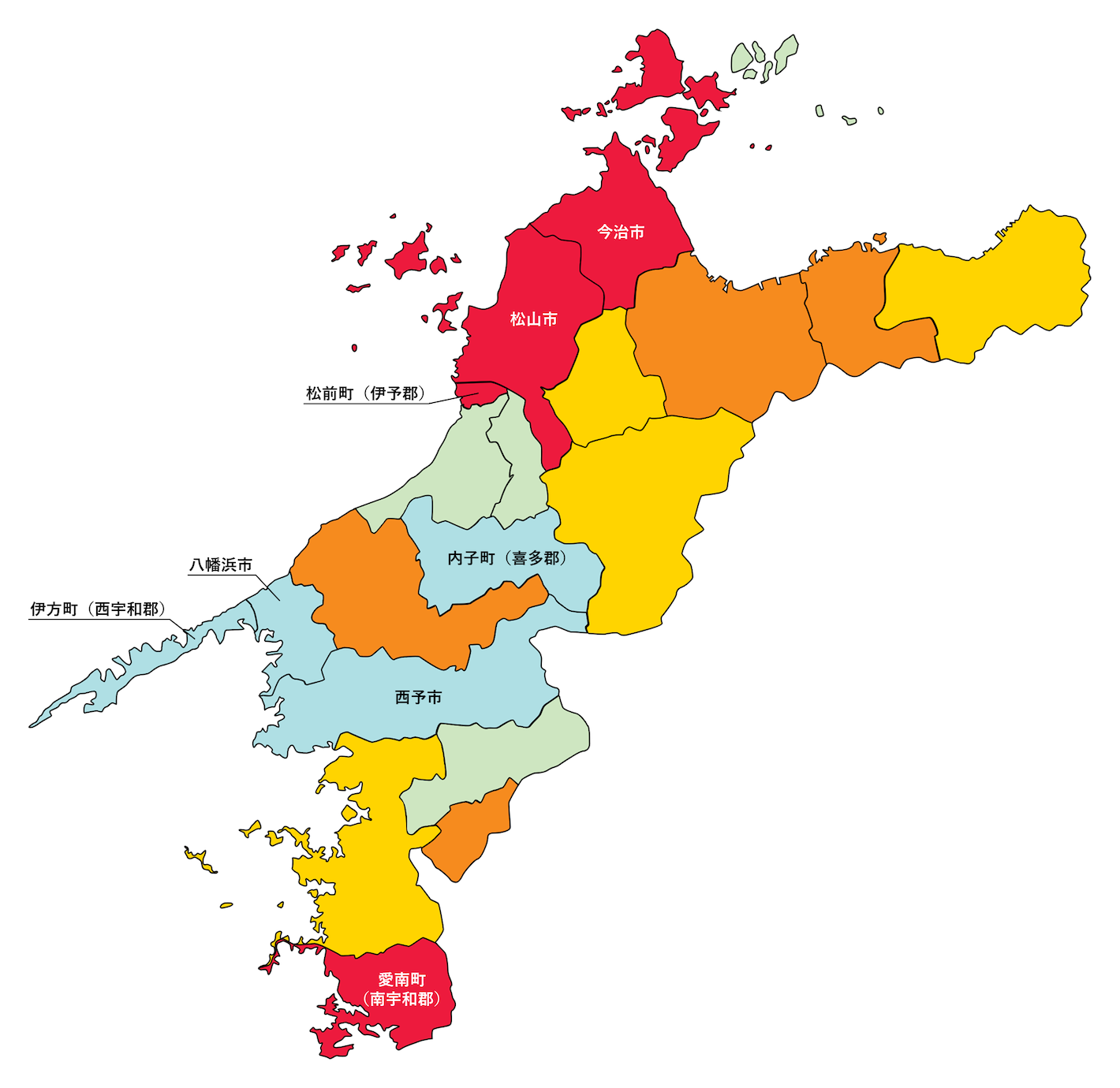 愛媛県の刑法犯遭遇率の色分け地図