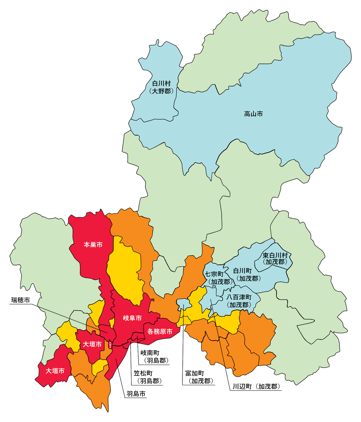 岐阜県の刑法犯遭遇率の色分け地図