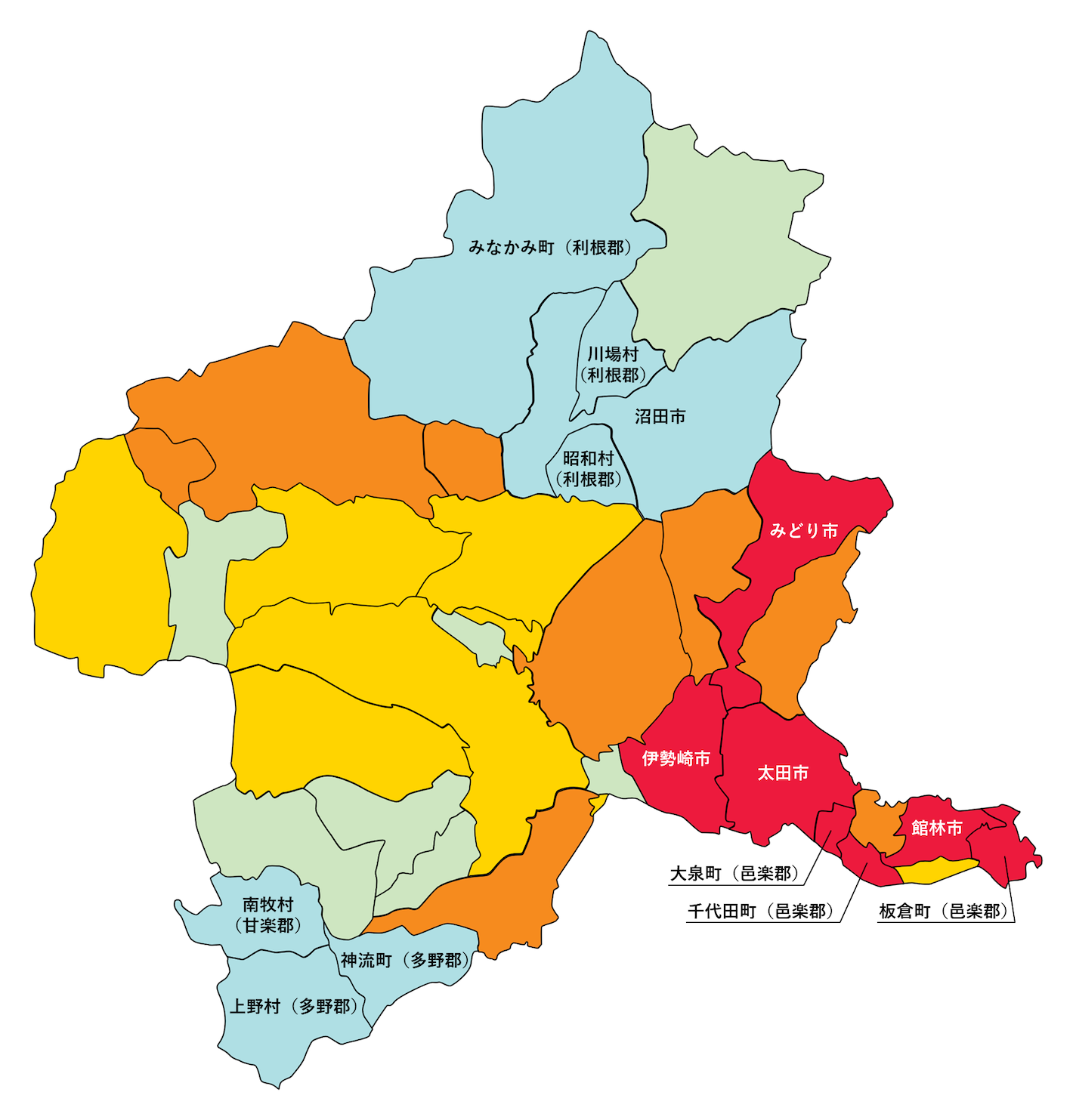 群馬県の刑法犯遭遇率の色分け地図