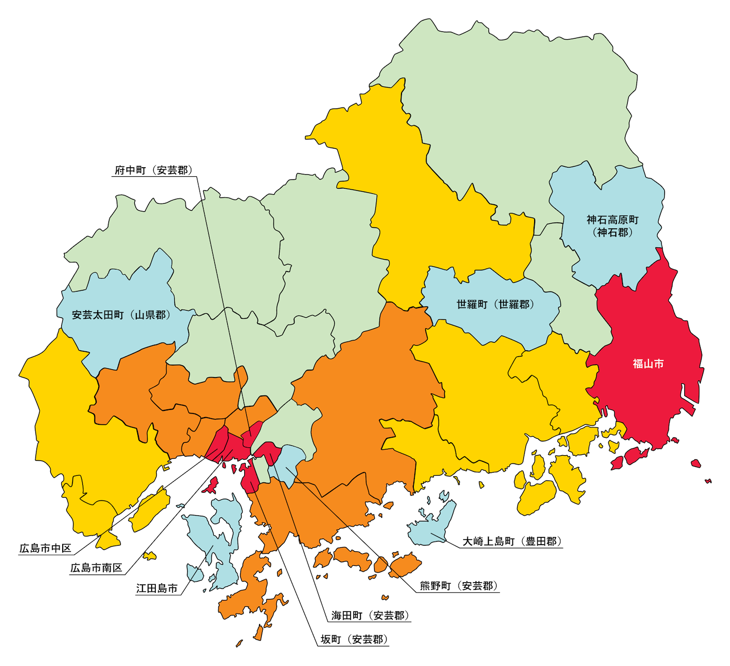 広島県の刑法犯遭遇率の色分け地図