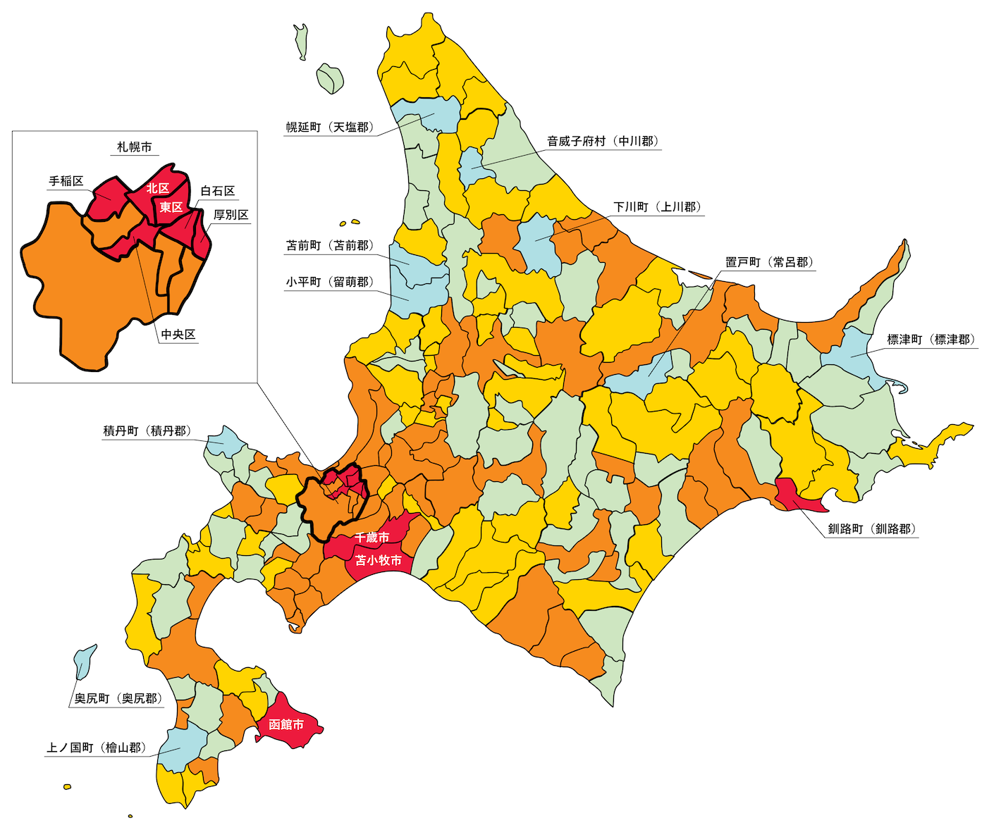 北海道の刑法犯遭遇率の色分け地図