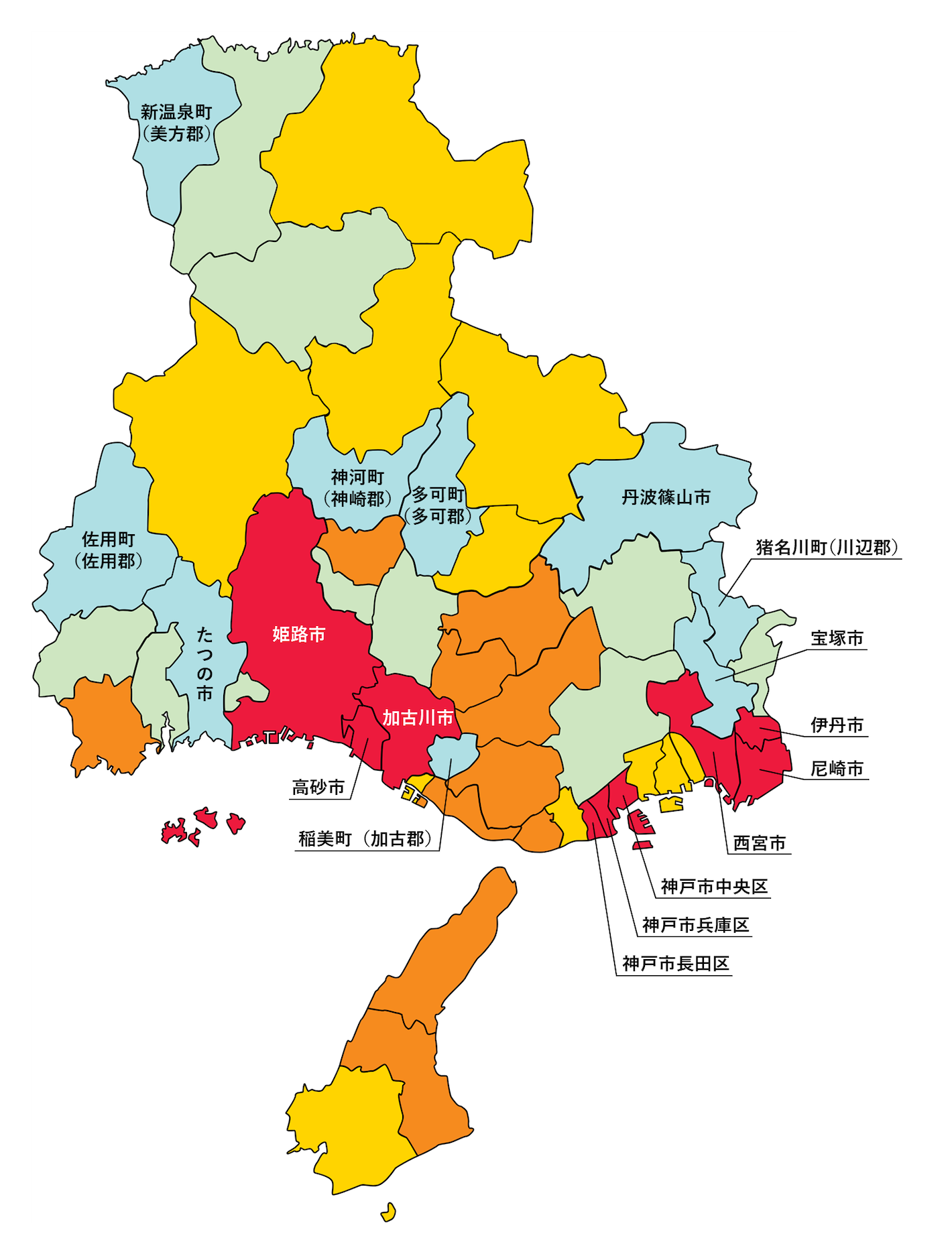 兵庫県の刑法犯遭遇率の色分け地図