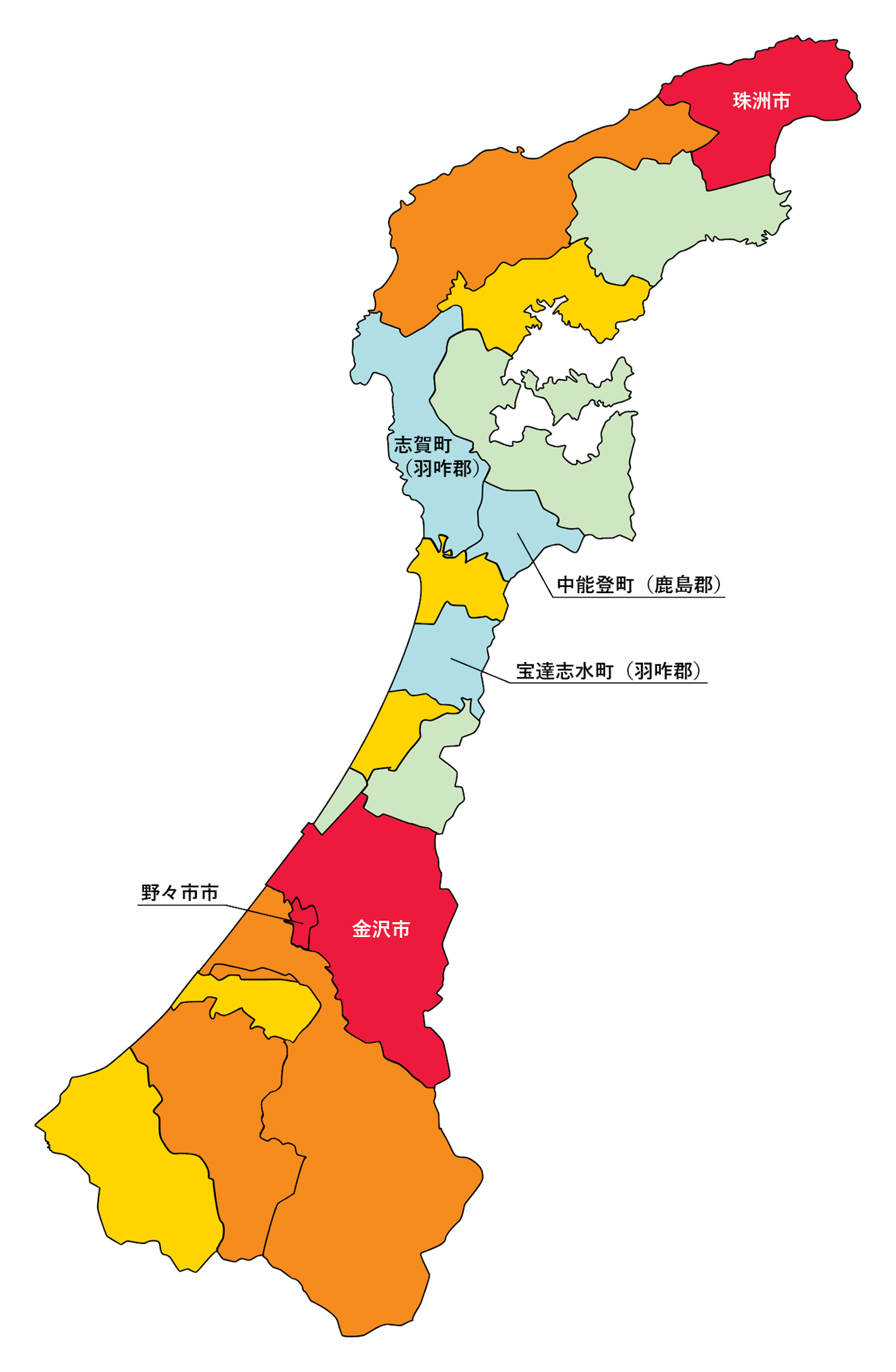 石川県の刑法犯遭遇率の色分け地図