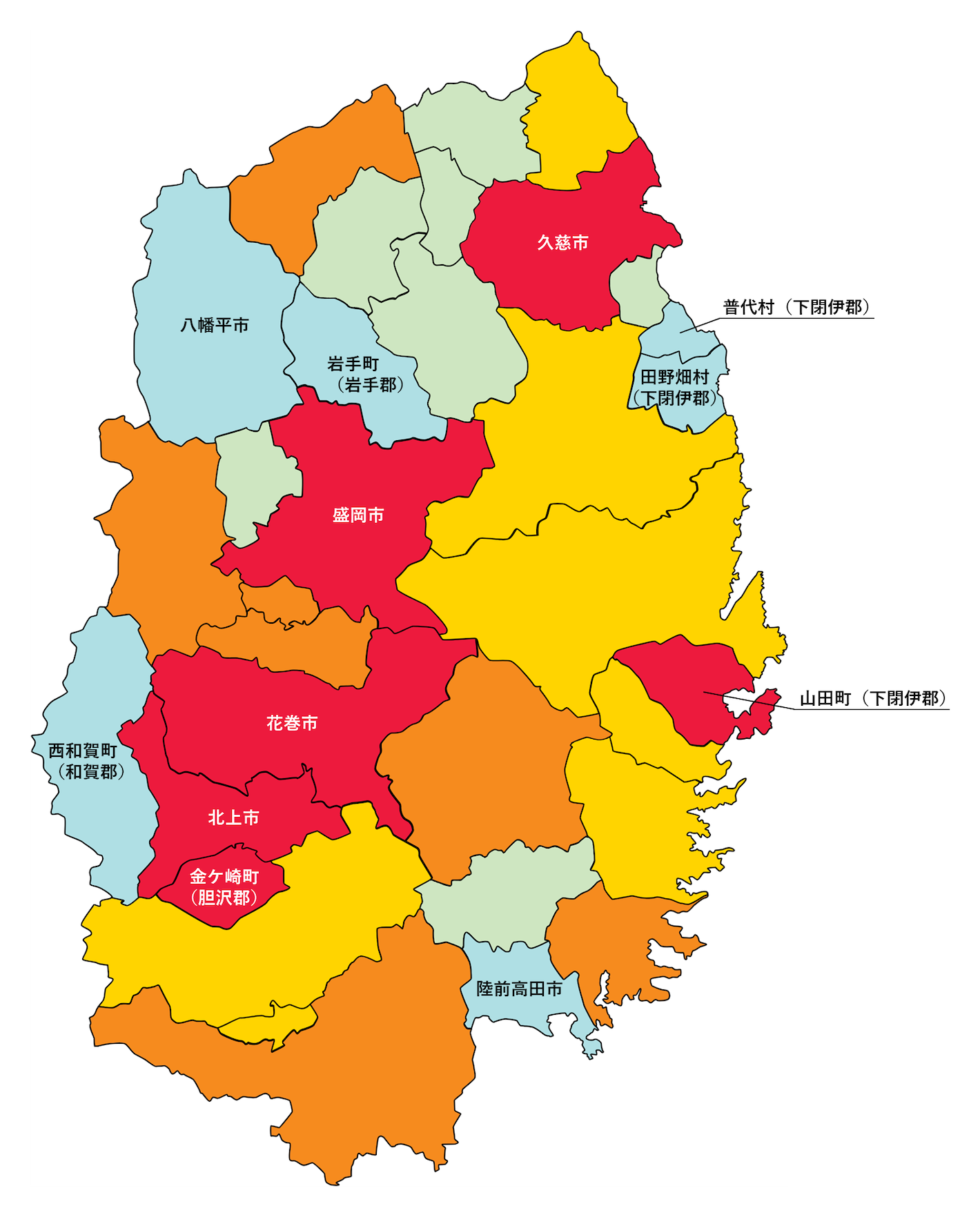 岩手県の刑法犯遭遇率の色分け地図