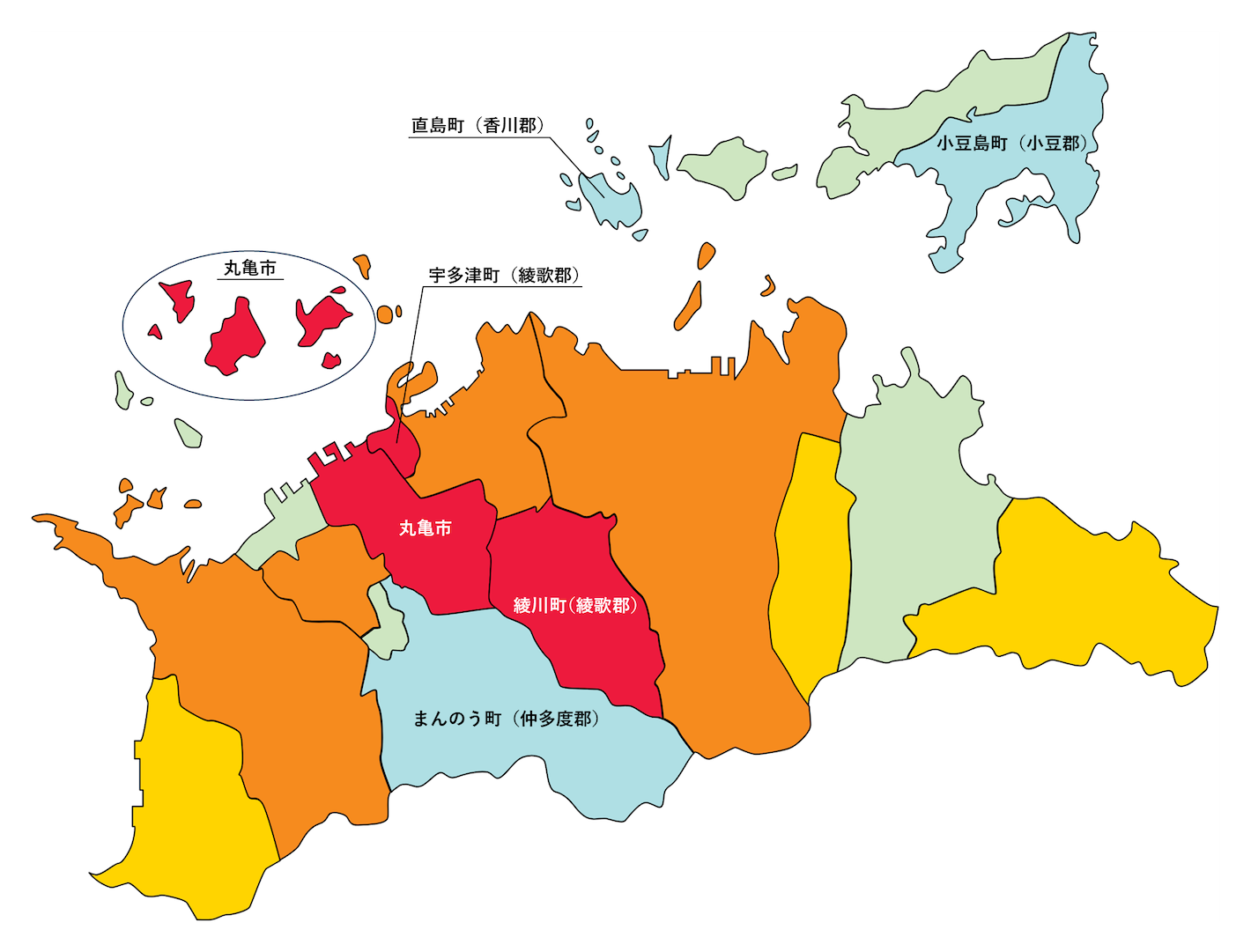 香川県の刑法犯遭遇率の色分け地図