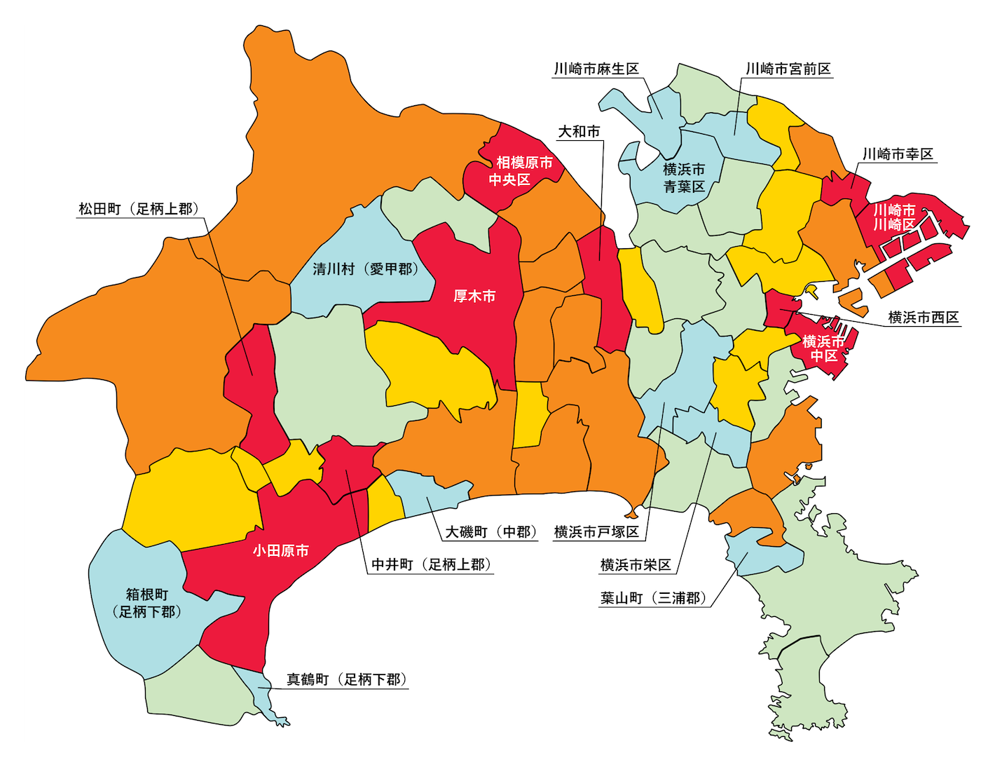神奈川県の刑法犯遭遇率の色分け地図