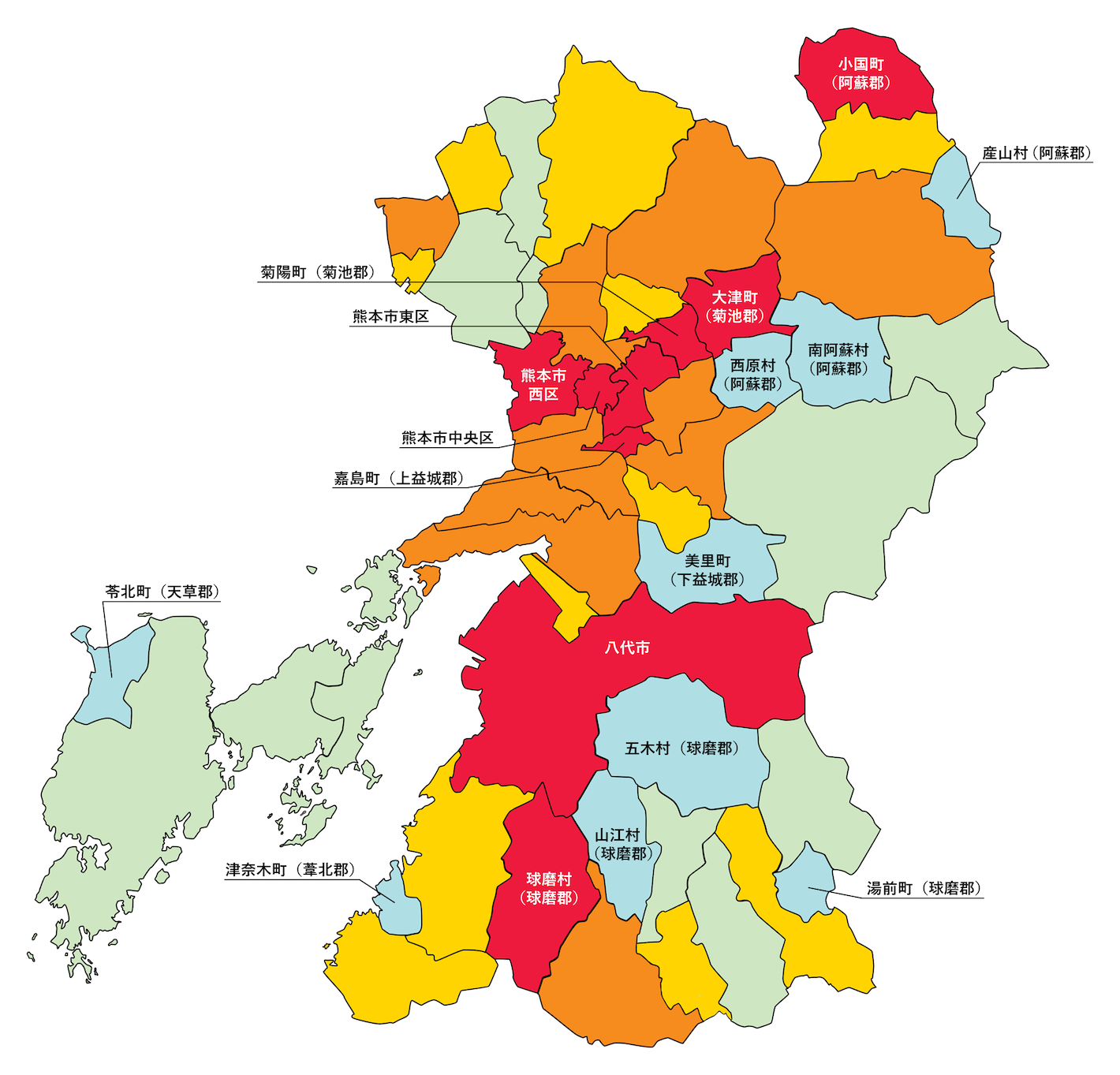 熊本県の刑法犯遭遇率の色分け地図