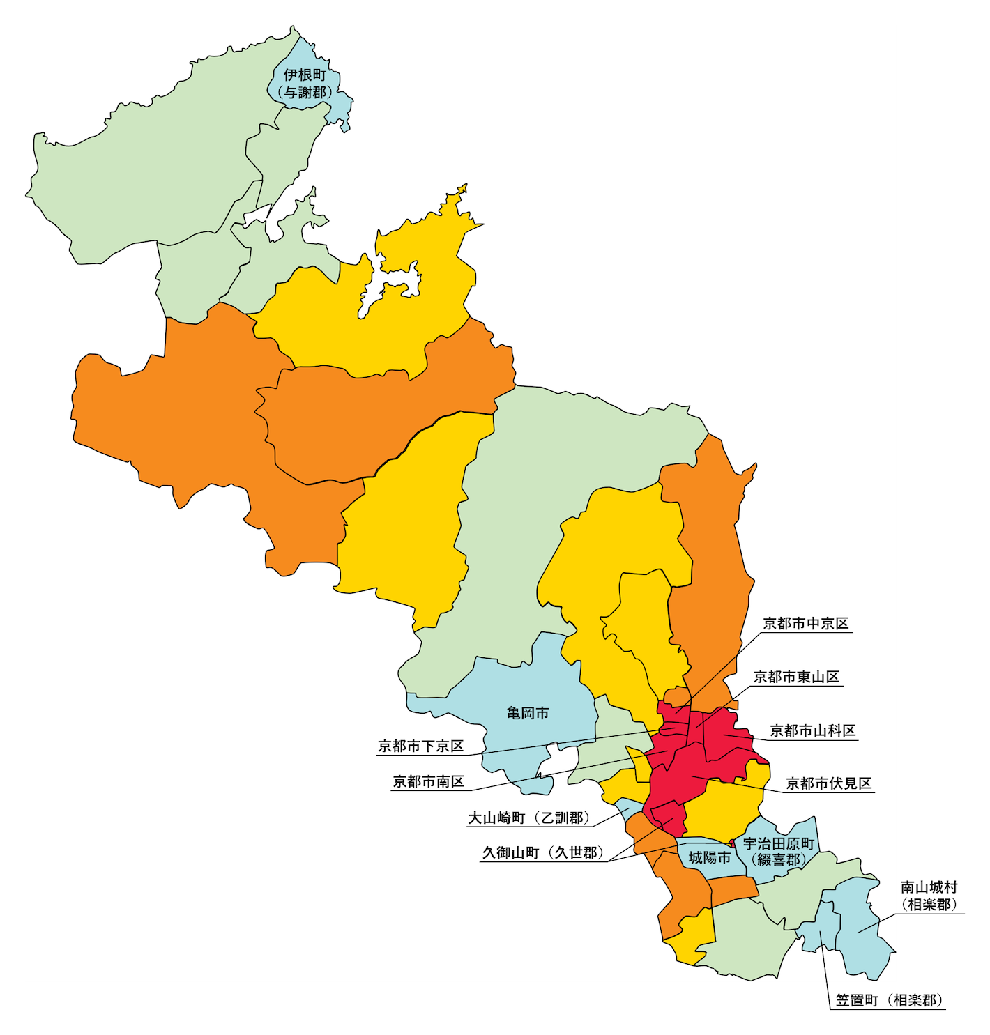 京都府の刑法犯遭遇率の色分け地図