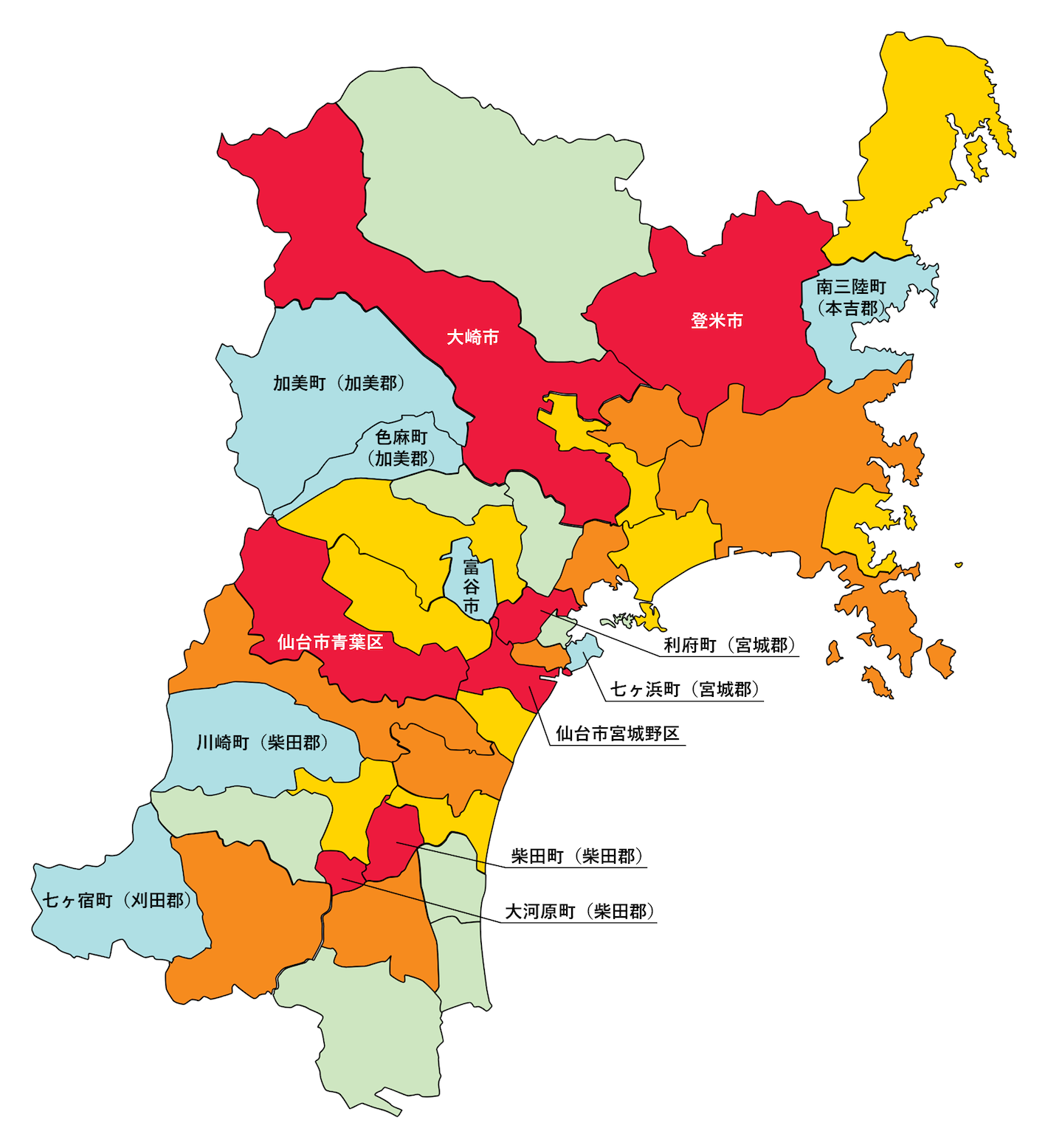 宮城県の刑法犯遭遇率の色分け地図
