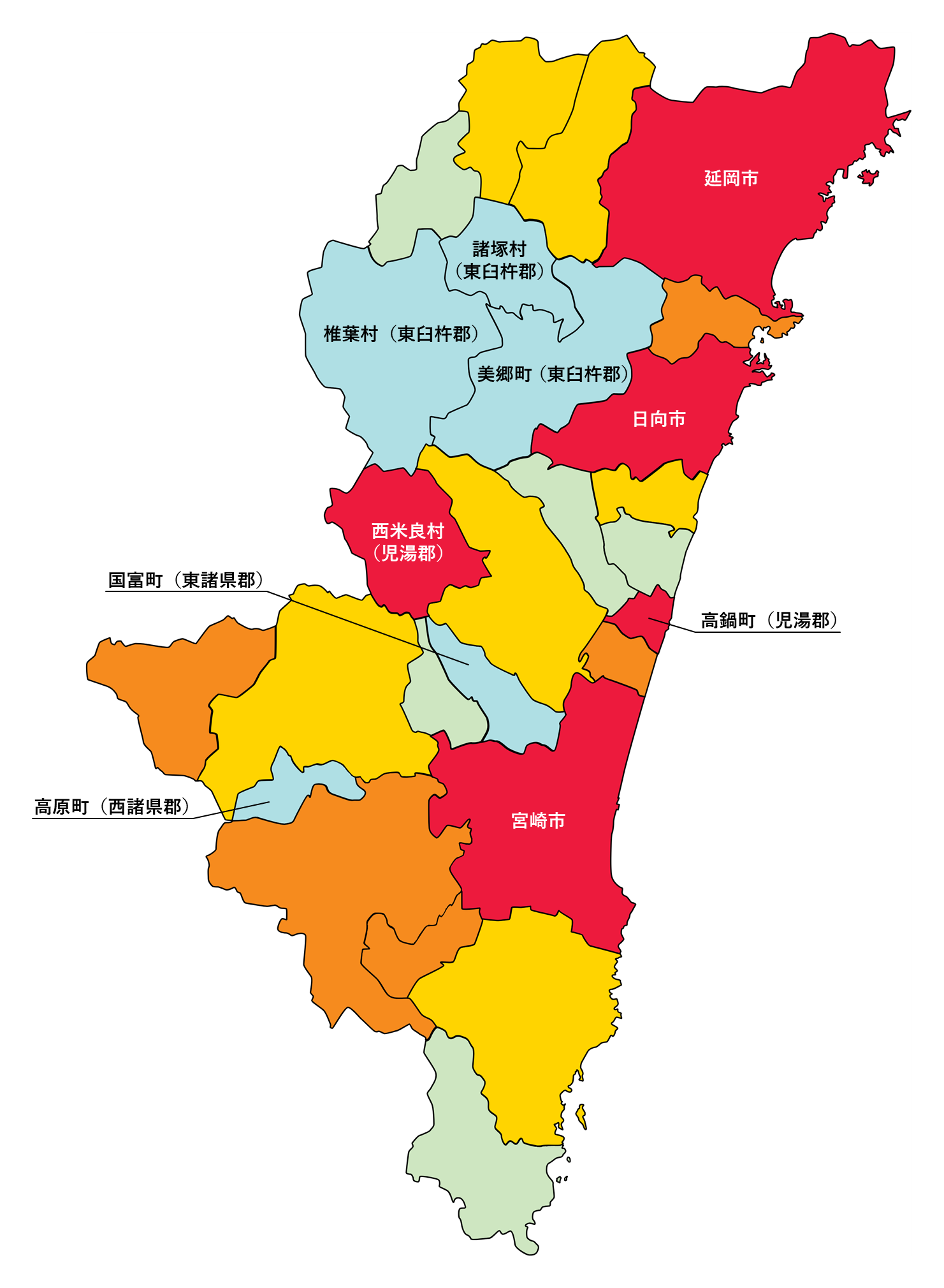 宮崎県の白地図