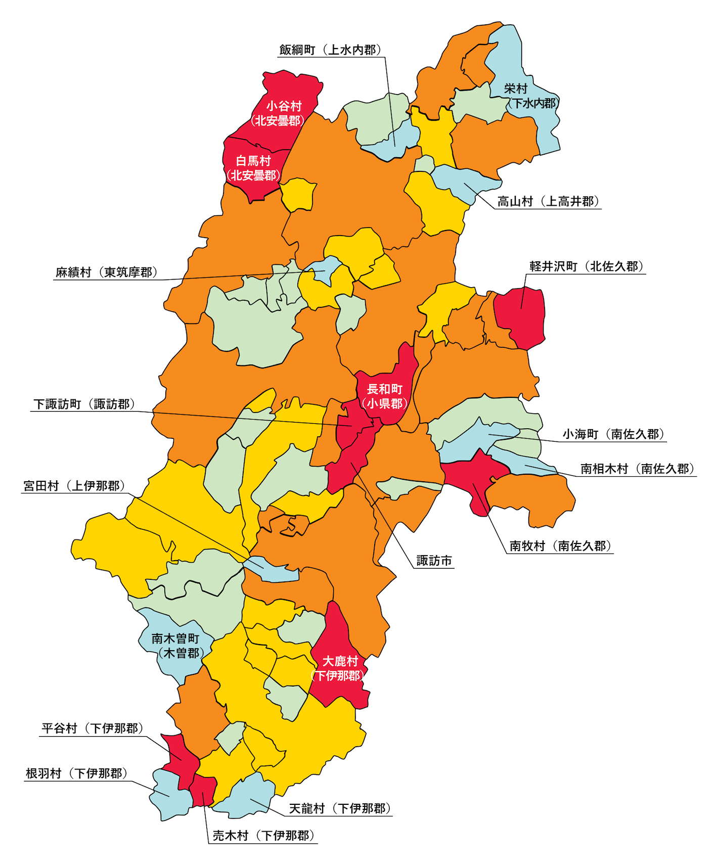 長野県の刑法犯遭遇率の色分け地図