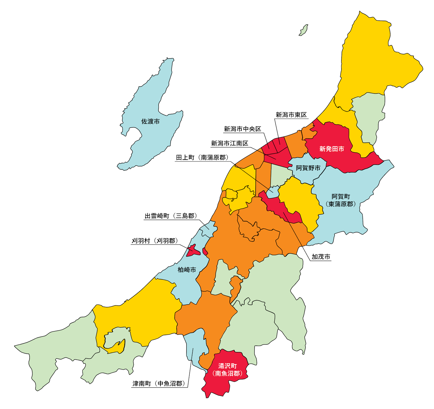 新潟県の刑法犯遭遇率の色分け地図