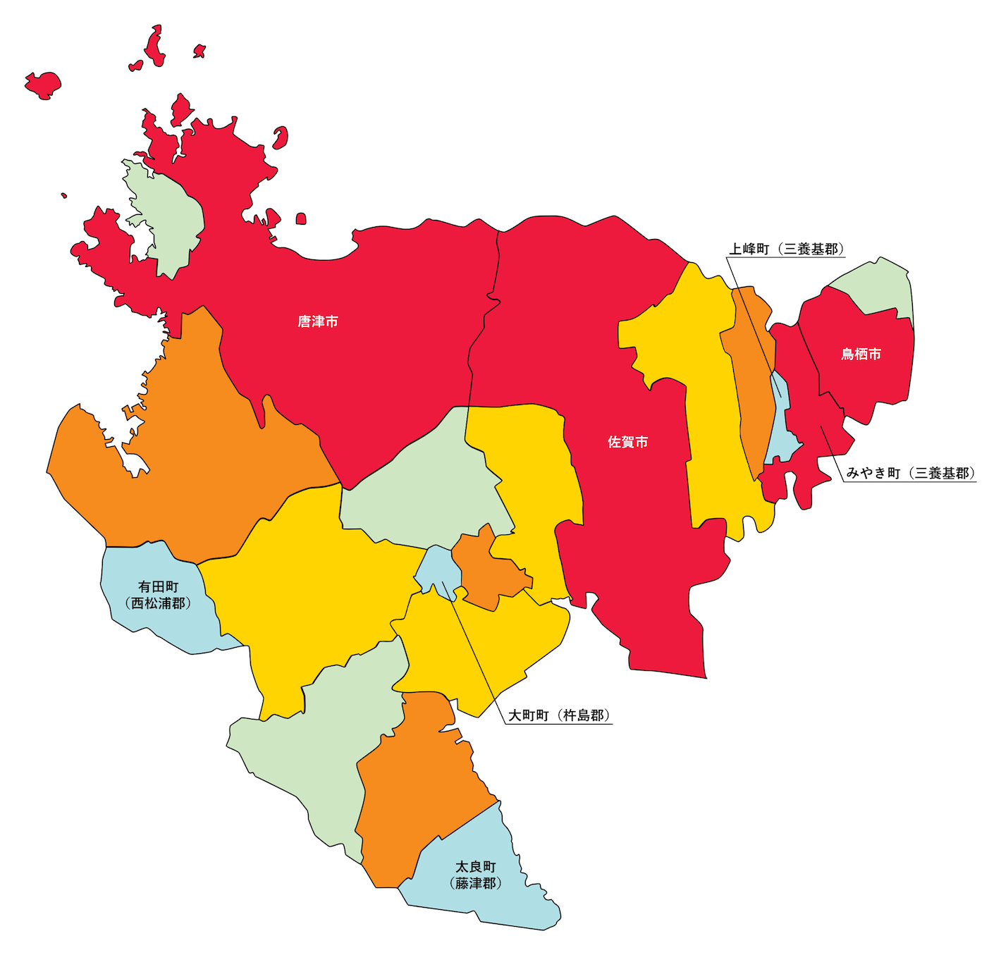 佐賀県の刑法犯遭遇率の色分け地図