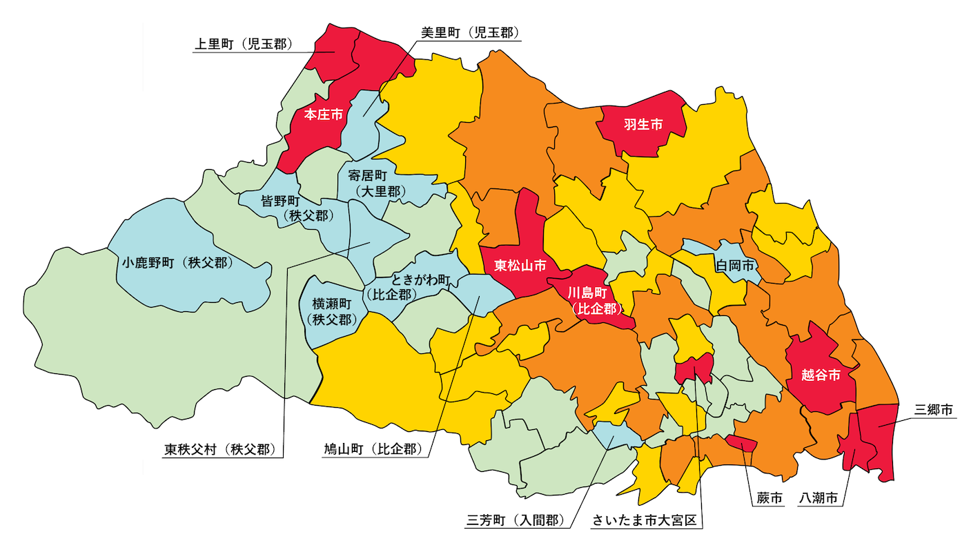 埼玉県の刑法犯遭遇率の色分け地図