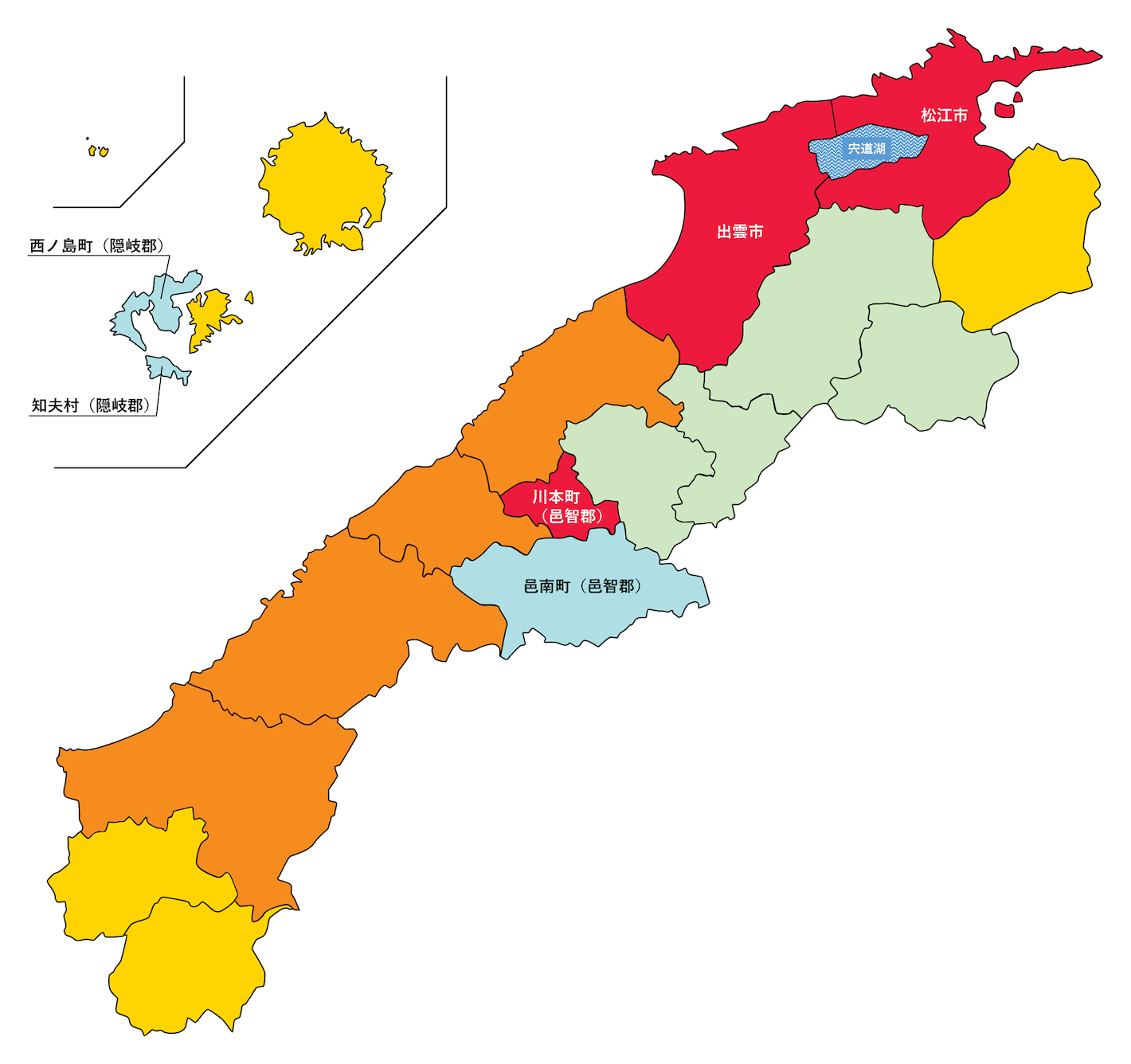 島根県の刑法犯遭遇率の色分け地図