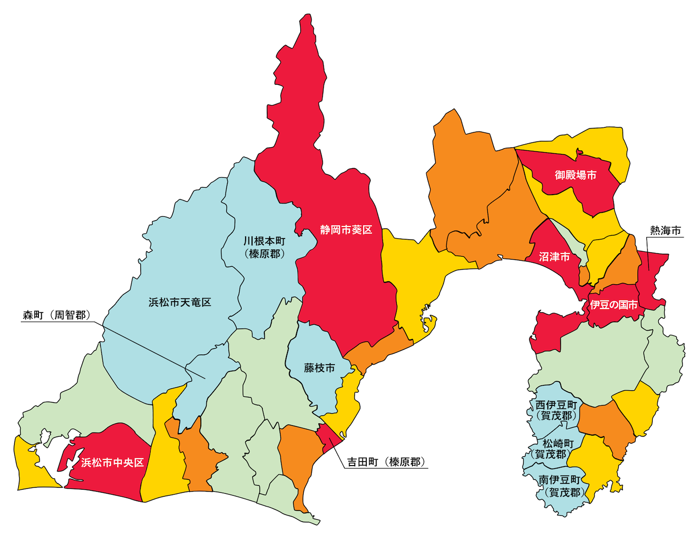 静岡県の刑法犯遭遇率の色分け地図