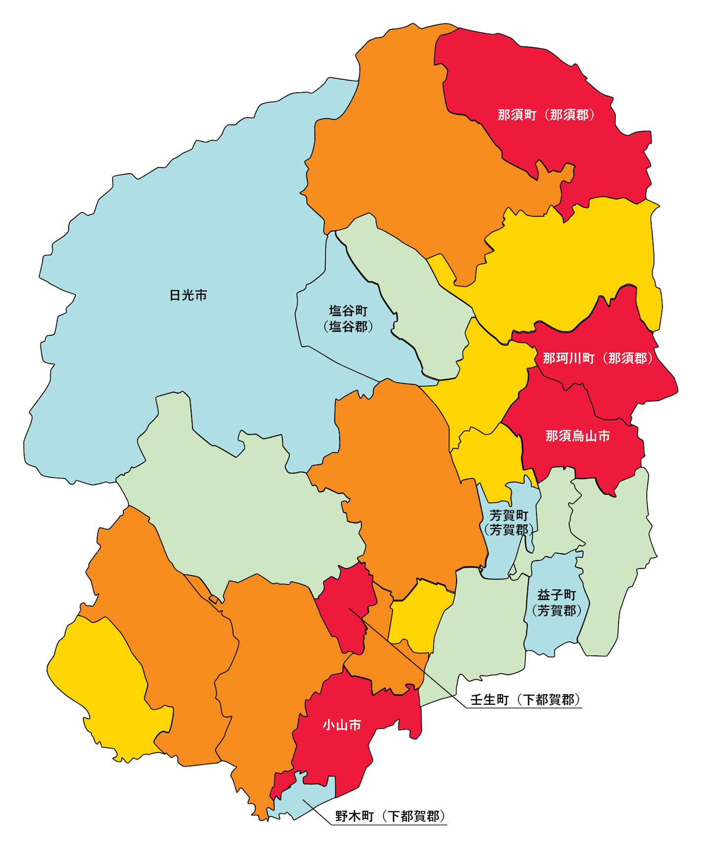 栃木県の刑法犯遭遇率の色分け地図