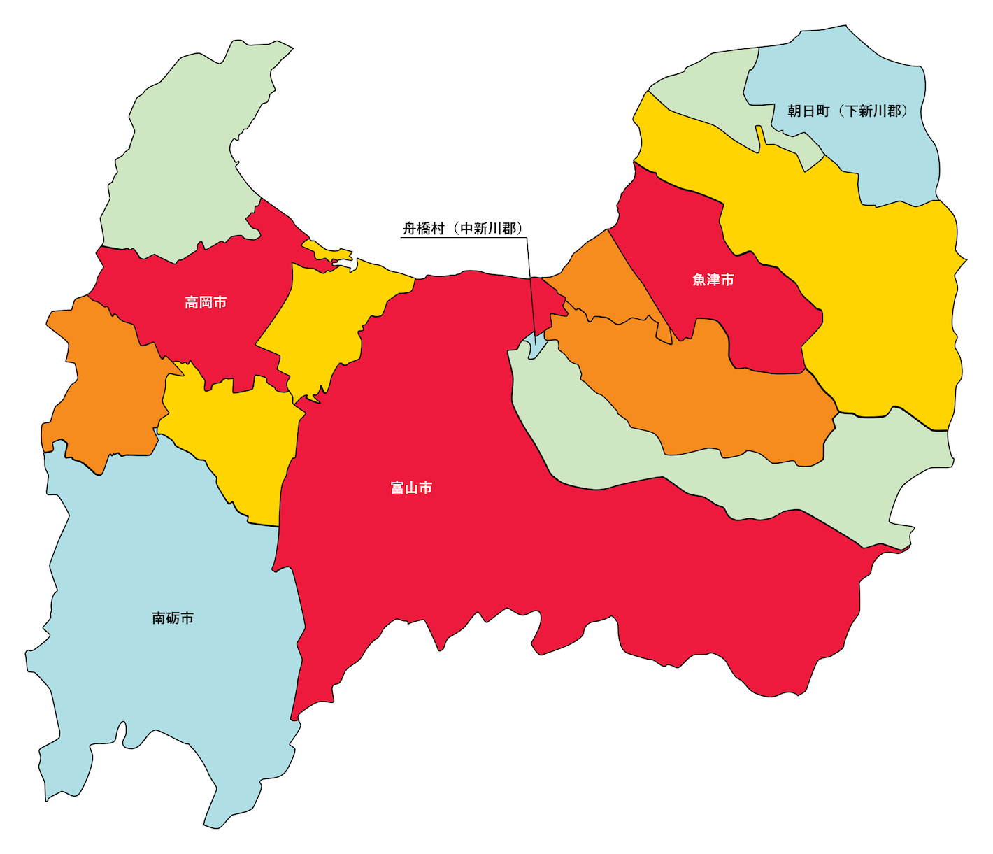 富山県の刑法犯遭遇率の色分け地図