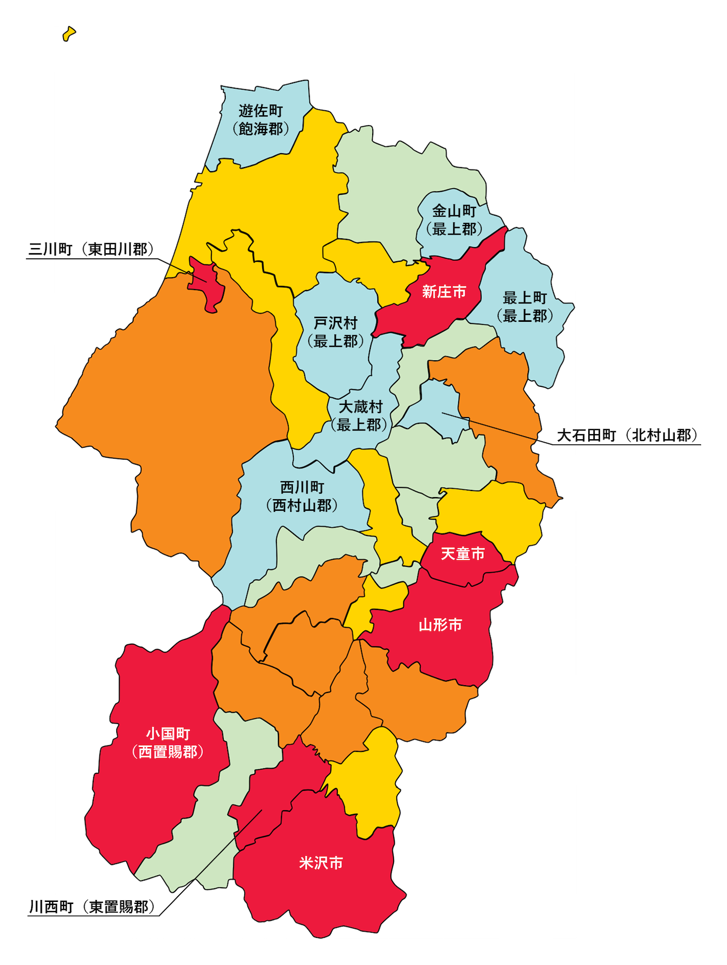 山形県の刑法犯遭遇率の色分け地図