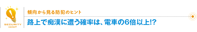 傾向から見る防犯のヒント「路上で痴漢に遭う確率は、電車の6倍以上！？」
