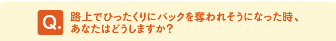 問題　「路上でひったくりにバックを奪われそうになった時、あなたはどうしますか？」 