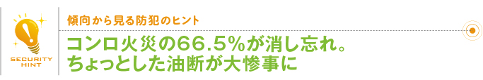 傾向から見る防犯のヒント「コンロ火災の66.5％が消し忘れ。ちょっとした油断が大惨事に」