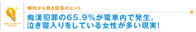 傾向から見る防犯のヒント「痴漢犯罪の65.9％が電車内で発生。泣き寝入りをしている女性が多い現実！」