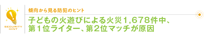 傾向から見る防犯のヒント「子どもの火遊びによる火災1,678件中、第１位ライター、第２位マッチが原因」