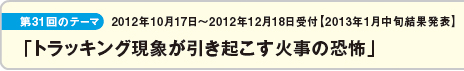 第31回のテーマ：2012年10月17日〜2012年12月18日受付 2013年1月中旬結果発表「トラッキング現象が引き起こす火事の恐怖」